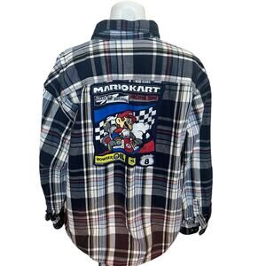 Mario Kart Racing Team Plaid Flannel Shirt XXL Oversized Upcycle Unique Gamer